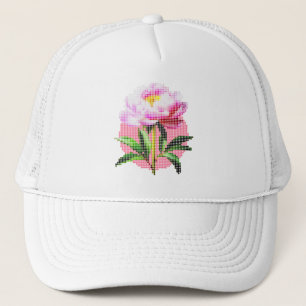 Boné Flor de Mosaico de Pontos Peônia Rosa