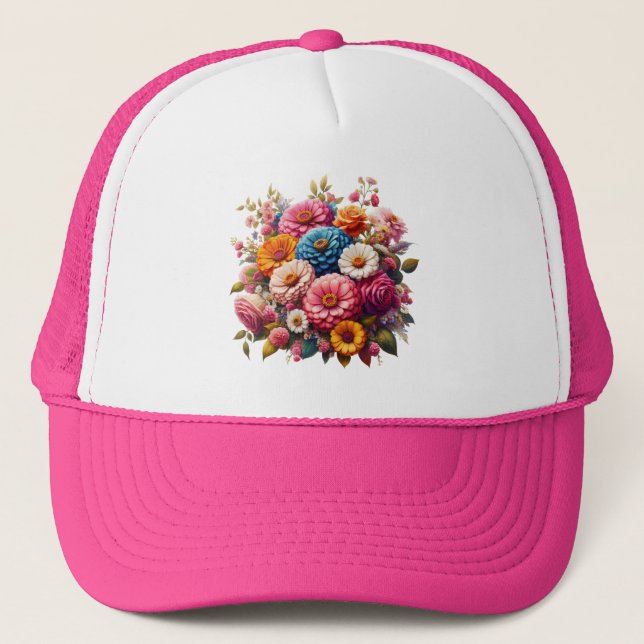 Boné Floral/Primavera Zinnia/Rosa (Frente)