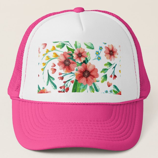 Boné Flores Rosa Pintadas À Mão Padrão Floral- 23498 (Frente)