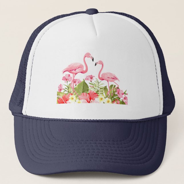 Boné Flores Tropicais e Design de Flamingos (Frente)