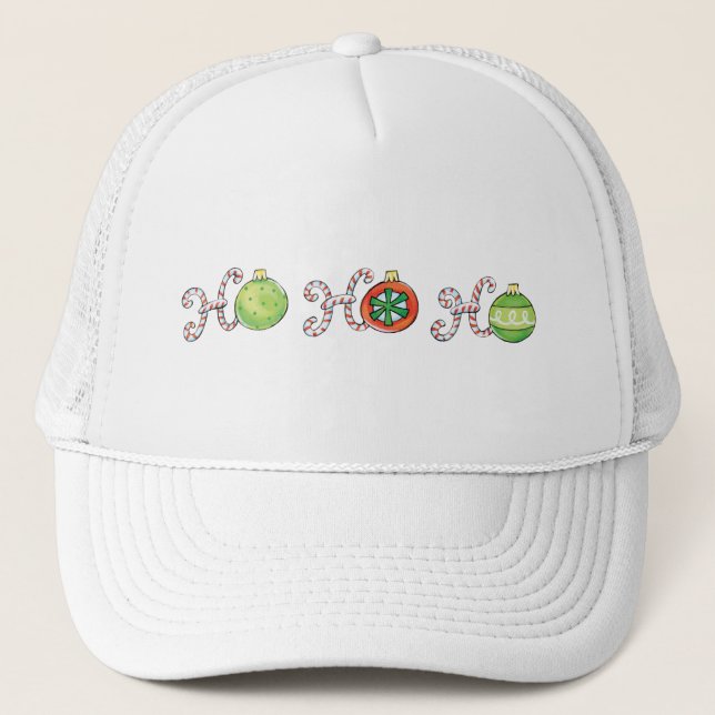 Boné Fofo Natal Ho Ho Ho, Doces Canudos Enfeites (Frente)