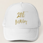 Boné Folha Dourado do aniversário de 21 anos e chapéu<br><div class="desc">Folha Dourado do primeiro aniversário vinte e chapéu branco do camionista para ela.</div>
