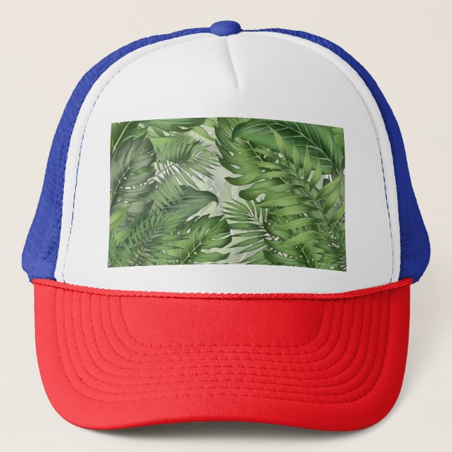 Boné Folhas da selva tropical: fundo floral sem costura (Frente)