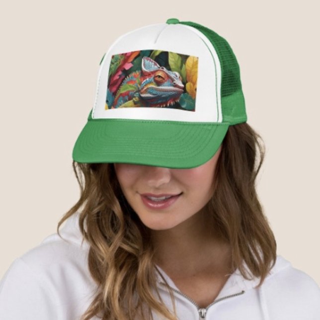 Boné Folhas de Lagarto & Cor (Colourful Lizard Hat Adjust from 17" to 24" 100% polyester foam front 100% nylon mesh back. )