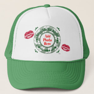 Boné FOTO Beije-me, sou o Beijo Círculo em Greve Verde