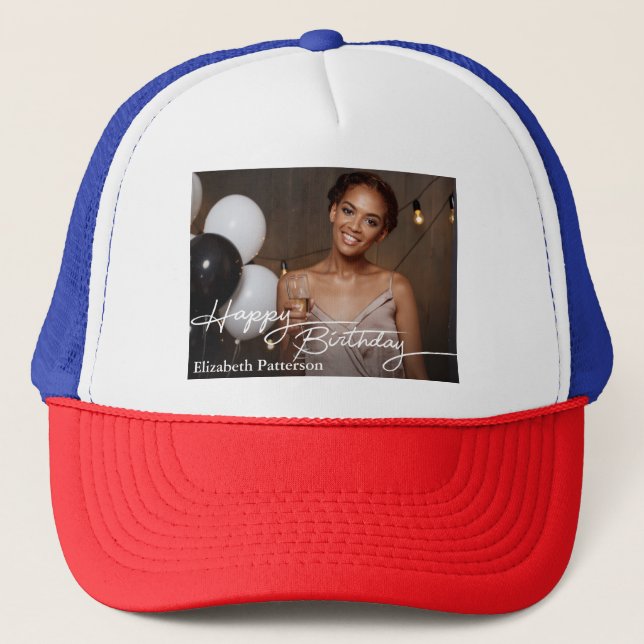 Boné Foto de aniversário feliz clássico (Frente)