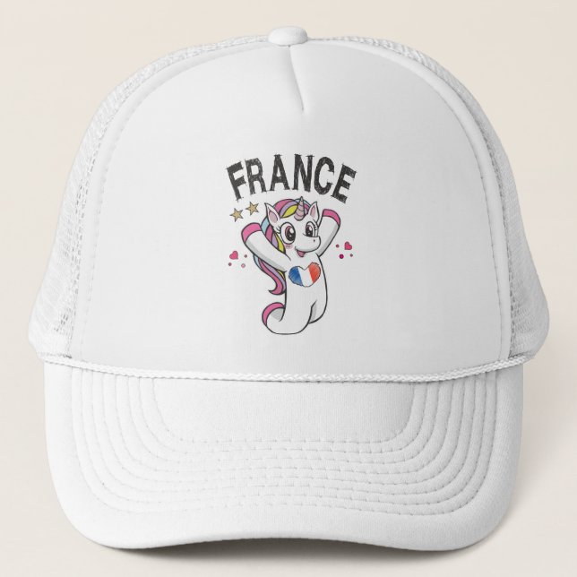 Boné França Soccer Fan Unicorn com bandeira cardíaca (Frente)