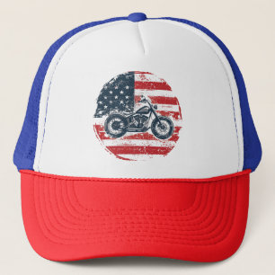 Boné Freedom Ride: Retro Motorcycle and American Flag