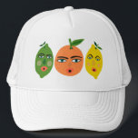 Boné Frutas de Citrus Engraçadas Limão Limão Laranja<br><div class="desc">Comece a fiesta com um chapéu de caminhoneiro divertido com padrão de fruta. Arte aquarela só para você! Procure mais designs no meu compro!</div>