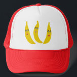 Boné Frutas engraçadas Banana Trio<br><div class="desc">Comece a fiesta com um chapéu de caminhoneiro divertido com padrão de fruta. Arte aquarela só para você! Procure mais designs no meu compro!</div>