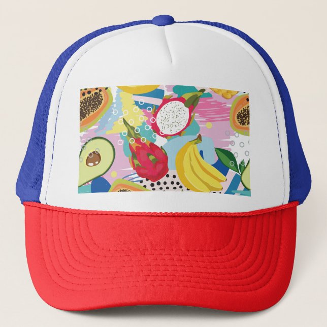 Boné Frutas Tropicais, Padrão De Vintage Invisível. (Frente)