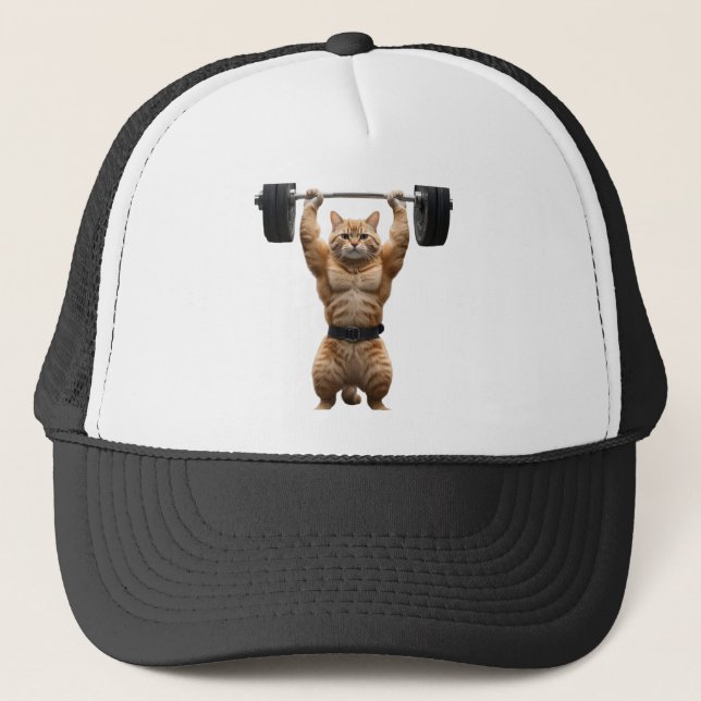 Boné Funny Gym Cat Trucker Hat – Muscular Cat Cap (Frente)