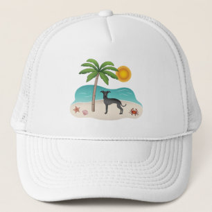 Boné Galgo Italiano Preto na Praia Tropical de Verão