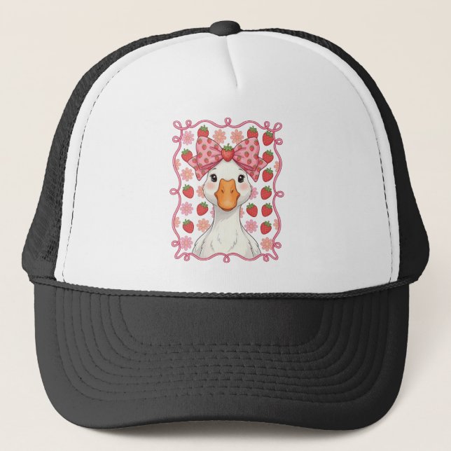 Boné Ganso de Morango Feminino para o Verão com Laço (Frente)