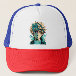 Boné Garoto de Anime: Cabelo Dourado, Olhos Rosa e Dour