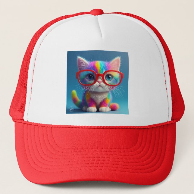 Boné Gatinho de Cores de Arco-Íris Usando Óculos-46568 (Frente)