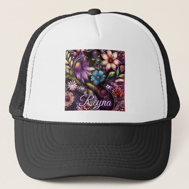 Boné Gatinho Floral Abstrato Personalizado (Frente)