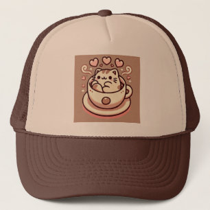 Boné Gatinho Gato Inteiro e Café-Cute Kawaii em Teacup