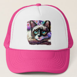 Boné Gatinho Siamês Gato Crocus Floral Purple Teal Whit