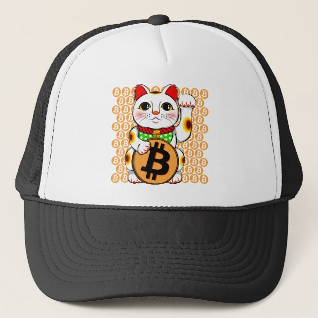 Boné Gato afortunado Bitcoin de Maneki Neko deixado a (Frente)