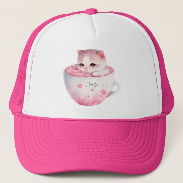 Boné Gato branco-rosado em uma taça de chá (3) (Frente)