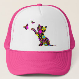 Boné Gato de Caminhoneiro de Impressão Floral
