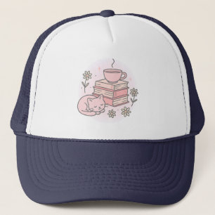 Boné Gato de Livros Rosa E Taça de Chá