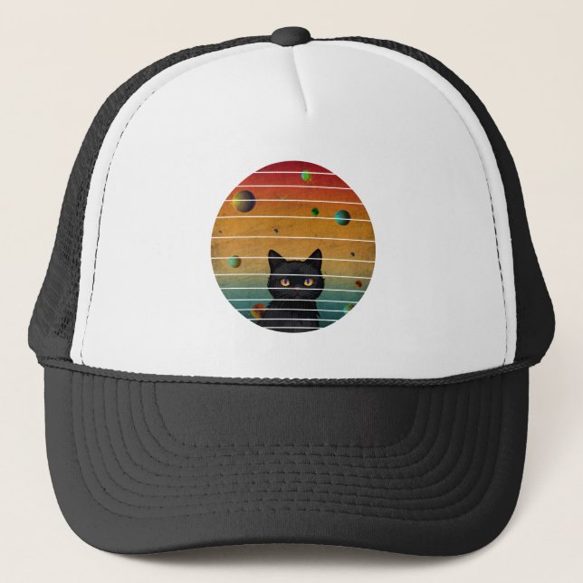 Boné Gato Engraçado Antigo no Espaço (Frente)