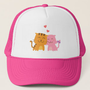Boné Gato Fofo Laranja e Rosa Apaixonado
