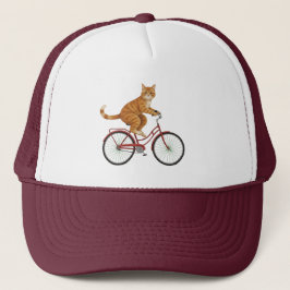 Boné Gato Listrado Laranja em uma Bicicleta 