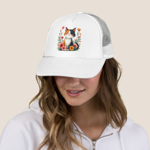 Boné Gato Malhado Fofo com Estética Floral Cottagecore