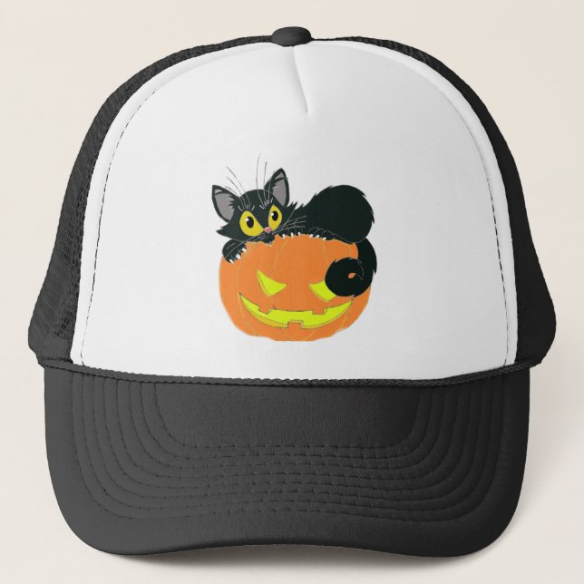 Boné Gato Negro e Abóbora do Halloween (Frente)