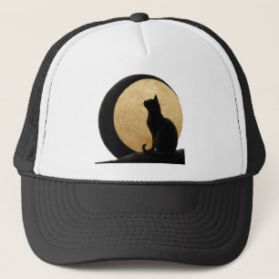 Boné Gato Negro Silhout Contra Lua Ouro