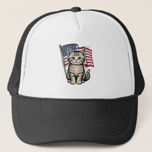 Boné Gato Patriótico com Bandeira Americana Vetor Vinta