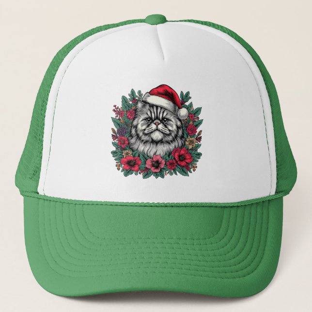 Boné Gato Persa de Natal, Papais noeis Florais, Gatinho (Frente)
