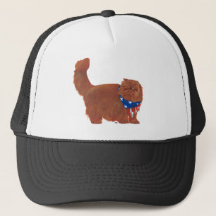Boné Gato Persa Peludo Vermelho Patriótico