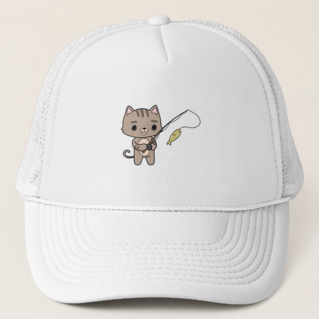 Boné Gato pescando com vara de pescar (Frente)