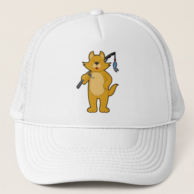 Boné Gato pescando com vara de pescar e peixe (Frente)