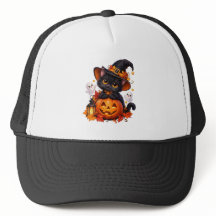 Gato Preto Abóbora de Halloween Chapéu