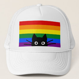 Boné Gato Preto Curioso com Bandeira Arco-Íris