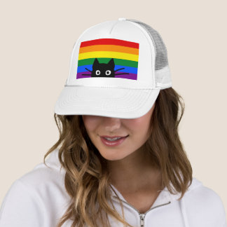 Boné Gato Preto Curioso com Bandeira Arco-Íris