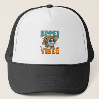 Boné Gatos de Vibrações de Verão Desenho de Gravura Vin