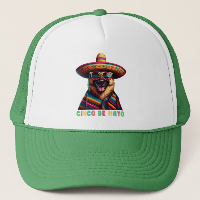 Boné German shepherd Cinco De Mayo Com Poncho Sombrero (Frente)