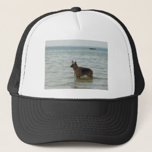 Boné German shepherd na praia