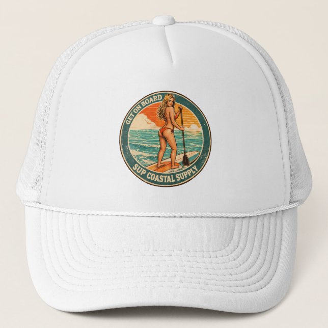 Boné Get On Board SUP Pinup Paddleboard Retro Surf Shop (Frente)