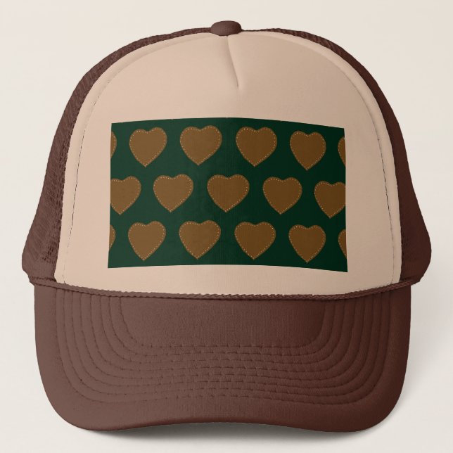 Boné Gingerbird Hearts Trucker Hat (Verde e Castanho) (Frente)