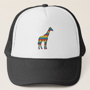 Boné Girafa Arco-Íris Gravura Vintage Desenho Vetorial_