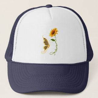 Boné Girassol Borboleta Dourada Botânica Floral Naturez