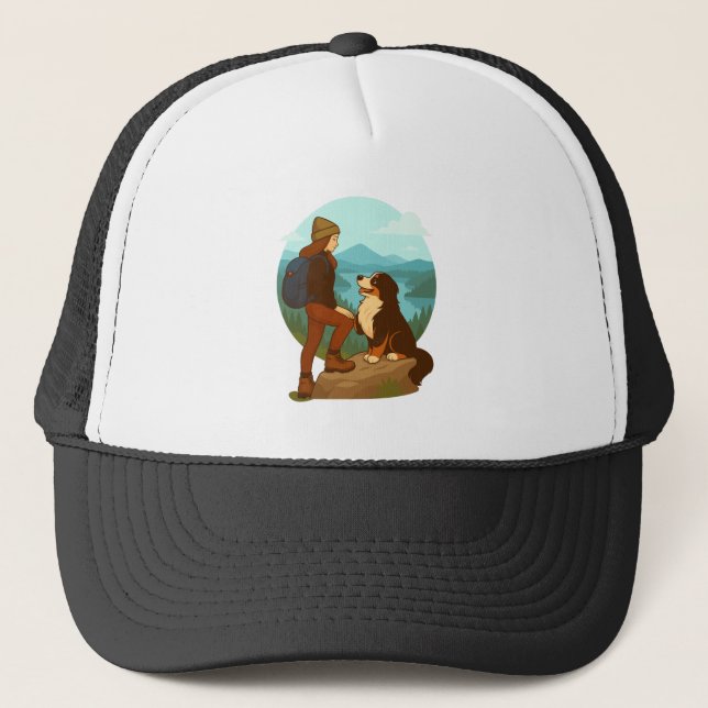 Boné Girl and Mountain Dog Adventure Illustration (Frente)