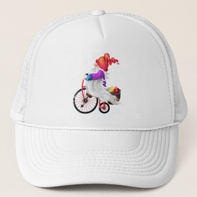 Boné Gnomo do Chapéu de Caminhoneiro de Natal com Bike  (Frente)